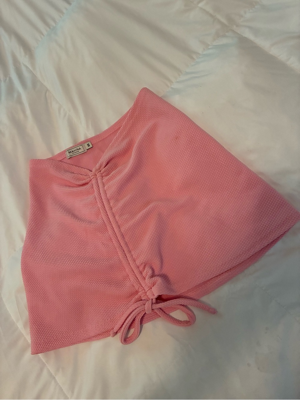 mahina Light Pink Knit Mini Skirt with Front Tie